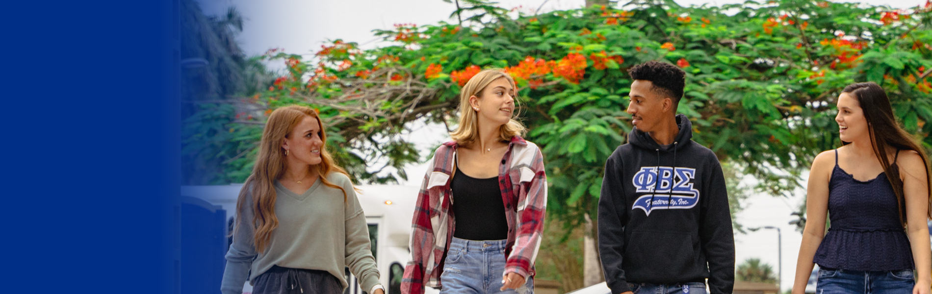 Students walking around campus