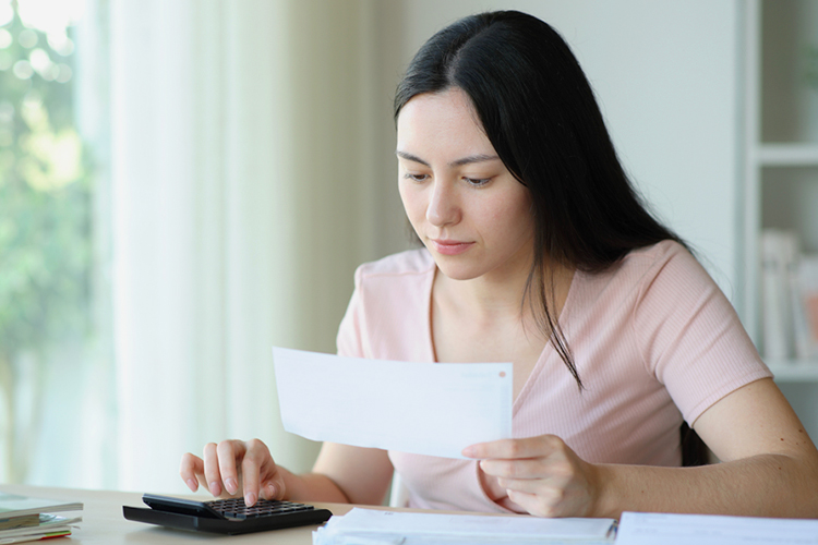Woman looking at documents