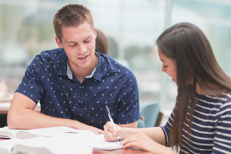 Students studying together in the library