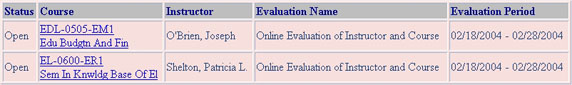 Sample online evaluations forms list