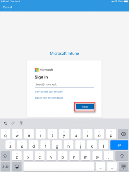 Sign in screenshot