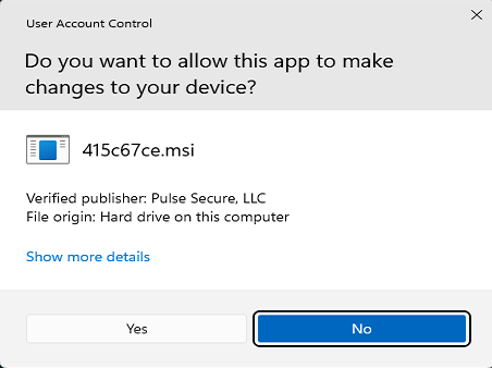 User Account Control option screenshot