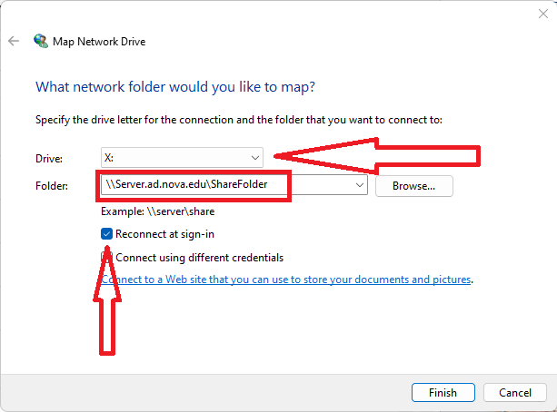 Map network drive modal